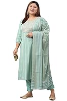 XL LOVE - By Janasya Women's Plus Size Mint Green Rayon Kurta With Pant and Dupatta