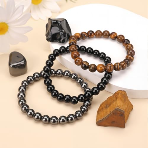 3PCS Healing Crystal Bracelets for Women Men 8mm Natural Stone Beaded Stretch Bracelet Handmade Gemstone Reiki Spiritual Jewelry Gifts3