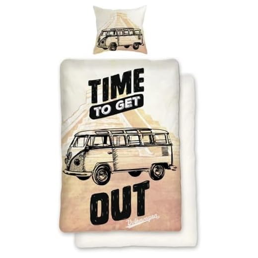 VW Bulli Bettwäsche 135x200 cm 80x80 Kissenbezug | Bettwäsche-Set VW Bettbezug Volkswagen Baumwolle [Mit Reißverschluss] ÖKO Tex Standard Deutsche Größe