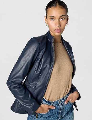 Image of Cole Haan Women's Leather Wing Collared Jacket (Standard and Plus Size)