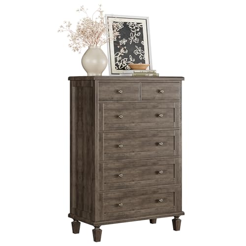 Garvee 47" Tall Dresser for Bedroom, Vintage 6 Drawer Dresser with Carved Handles and Tapered Legs Design, Wood Chests of Drawers with Large Capacity Storage, Grey - image 6
