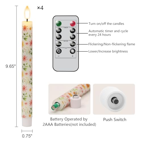 Image of Flameless Taper Candles, Real Wax Flickering Taper Candles Battery Operated with 3D Wick, 4 Pcs White LED Flameless Candlesticks for Halloween Christmas Holiday Wedding Decor