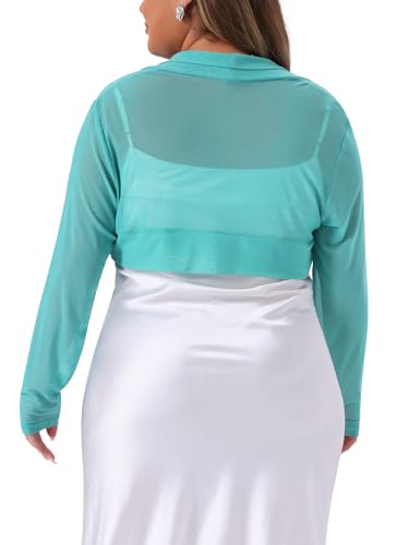 Image of Agnes Orinda Plus Size Mesh Crop Cardigans for Women Long Sleeve Open Front See Through Sheer Bolero Shrug Top