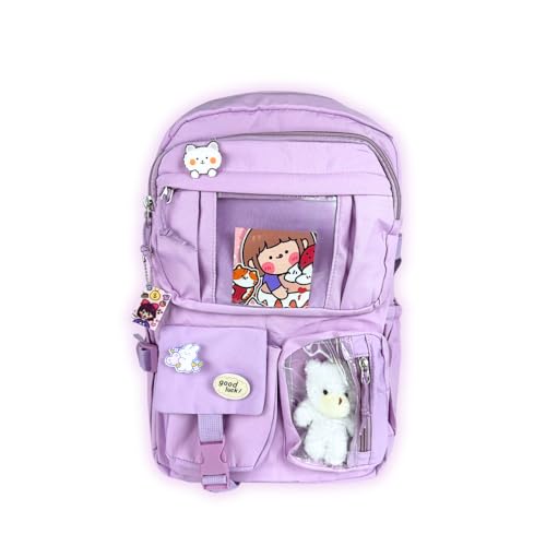 Mochila Kawaii Estilo Coreano Bolso Transparente para Chaveiros Unissex Infantil Adulto Divertida Escolar Volta as Aulas (Lilas)