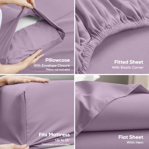Image of Utopia Bedding Twin XL Sheet Set - Dorm Room Essentials for Students, 3 Piece Soft & Breathable Microfiber College Bedding, 1 Fitted Sheet, 1 Flat Sheet & 1 Pillowcase - Oeko Tex (Lavender)