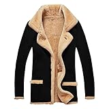 RTRDE Men's Coat, Single Breasted Sherpa Lined Overcoat Lapel Long Trench Coat Jacket Men Pea Winter Dress Coats Black Mens Slim Fit Gabardinas Para Hombre Elegantes Top Coat (5XL, Black)