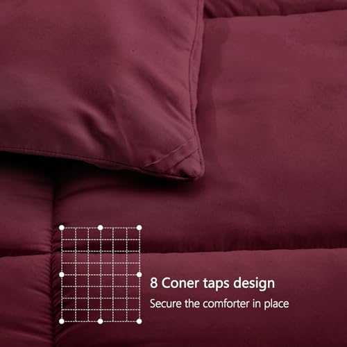 Image of TEXARTIST Premium 2100 Series Queen Comforter All Season Breathable Burgundy Comforter Soft 4D Spiral Fiber Quilted Down Alternative Duvet Insert with Corner Tabs Luxury Hotel Style (88 inchx88 inch)