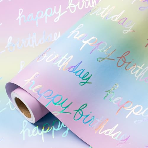 RUSPEPA Holographic Birthday Wrapping Paper Roll