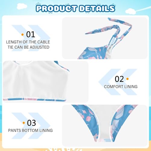 Blue Color Pattern Roses Girls' Two Piece Kids Bikini Set Scoop Neck Swimsuits Swimwear Adjustable Strap4