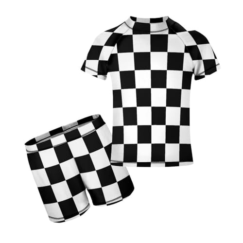 Black White Race Checkered FlagChildren's Casual Swimsuit Set - Simple and Versatile9-11Y（140cm）