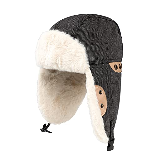 FakeFace Herren Damen Fliegermütze Warm Trappermütze Hut Wintermütze mit Ohrenklappen Winddicht Pilotenmütze Schirmmütze Skimütze Dicker Fleece Bombermütze für Skifahren, Schlittschuhlaufen Outdoor