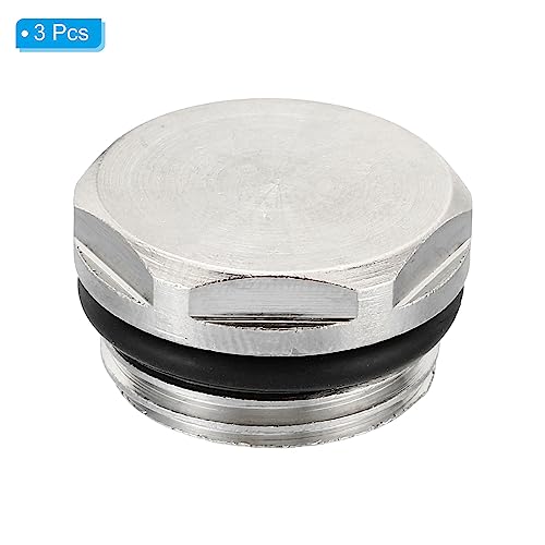PATIKIL 1/2 Inch BSP Male Thread Blank Cap Manual Radiator Air Vent Plug, 3 Pack Nickel Plated Brass Plugs for Radiator Heater Silver - Image 3