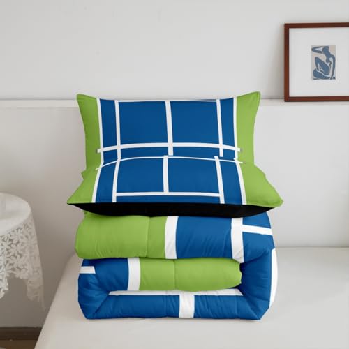 Parure de lit couette patchwork géométrique bleu et vert King Size Manfei - 6
