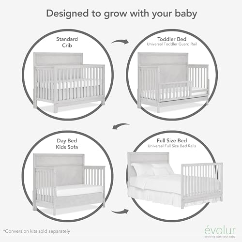Image of Evolur Full-Size Bed Conversion Rails, Designed & Tested Cribs, Durable Hardwood Build with Secure Mattress Slats, Easy Assembly - Barnwood