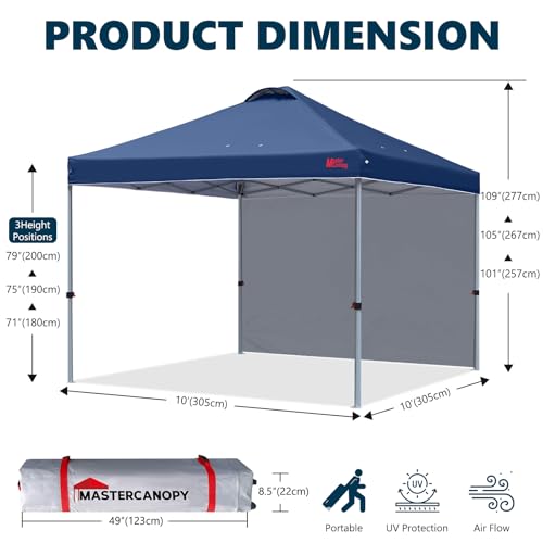 Image of MASTERCANOPY 10x10 Durable Pop Up Canopy Tent with 1 Sidewall, Navy Blue