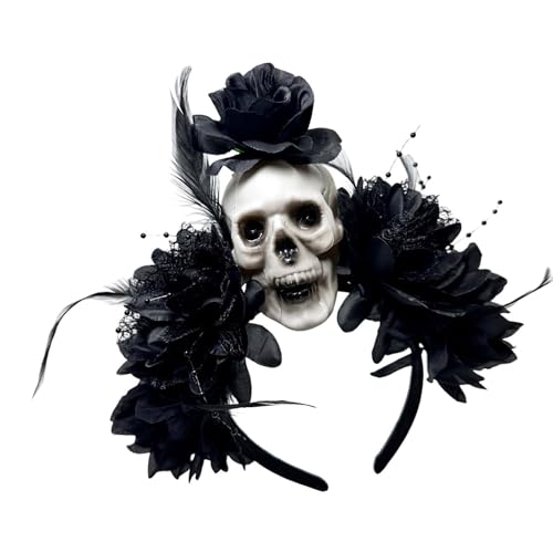 Shurhome Punk Flower Skull Headwear Dark Series Fashion Head Accessory Hairband for Halloween Event and Stage Show Dressingup Simulation Flower Headpiece