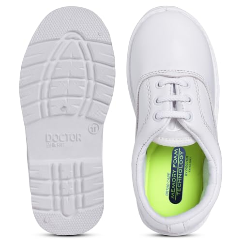 Image of DOCTOR EXTRA SOFT Unisex-Child Kids Boys Black & White Uniform School Shoes with Laces| Memory Foam Cushion & Anti-Bacterial Technology| Lightweight| Comfortable| Durable & Anti-Skid Lacing D-3002