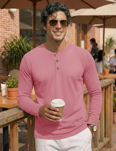 Image of MAGNIVIT Men's Long Sleeve Henley Shirts Cotton 3-Button Spring Casual T-Shirts Solid Color Soft Basic Tops 2026