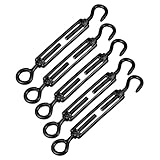 IWOWHERO 5pcs M5 304 Stainless Steel Black Electroplated Hook and Eye Turnbuckles Wire Rope Tensioners Metal Cable Tighteners for Shade Sail and Industrial Use