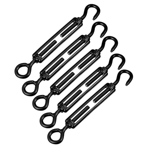IWOWHERO 5pcs M5 304 Stainless Steel Black Electroplated Hook and Eye Turnbuckles Wire Rope Tensioners Metal Cable Tighteners for Shade Sail and Industrial Use
