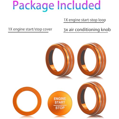 Image of for Honda 2026 Passport /2026 Pilot Interior Accessories, Aluminum Alloy one-Button Start Cover /Ring, air Conditioning knob, 5-piece Set (Orange)