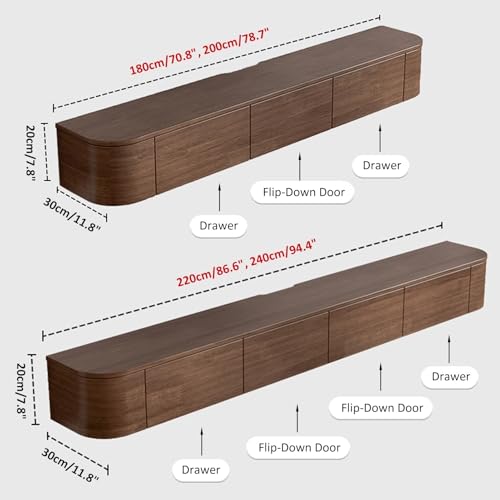 Supporto TV in legno con cassetti e ante, armadio a parete per console multimediale, mobiletto per TV galleggiante, moderno centro di intrattenimento con retro cavo e foro per router