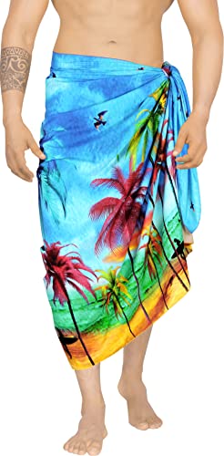 LA LEELA Men's Lava Lava Hawaiian Vacation Sarongs Summer Long Beach Cover Up Swimwear Holidays Pareo Beachwear for Men One Size Sea, Beach