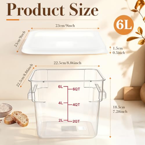 Image of Ziliny 1 Pcs 6 Qt Clear Square Dough Proofing Container with Lid, White | Fits Kitchen Storage and Meal Prep, Dough Proofing Bucket Clear with Red Scale, Commercial Grade, Home and Restaurant Use