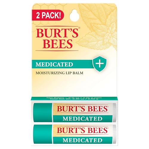 Burts Bees Medicated Lip Balm With Eucalyptus Oil and Menthol Tint-Free Natural Origin Lip Care 2 Tubes 0.15 oz.
