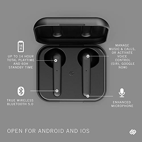 Image of Urbanista Stockholm True Wireless Earbuds 14H Playtime Bluetooth 5.0 with Charging Case, Touch Controls & Dual Mic Earphones Compatible with Android and iOS - Black
