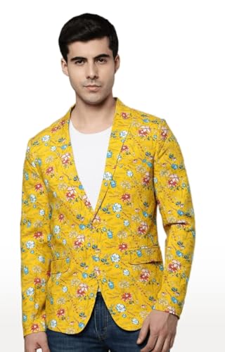 Image of SHOWOFFFF Men Printed Front-Open Casual Blazer | Notched Lapel Full Sleeves Cotton Blazer for Mens | Slim Fit Regular Length Blazer for Men's