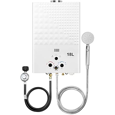 Tankless Water Heater Propane 4.74GPM 18L Outdoor Portable GasHot Water Heater Instant Propane Water Heater with Digital Display Multi-Protection for Camping Trips Boat Cover