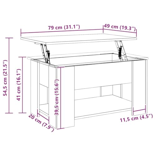 vidaXL Table Basse chêne Artisanal 79x49x41 cm Bois d'ingénierie, Table Basse à Dessus relevable, Table d'appoint, Table de Salon – Image 4