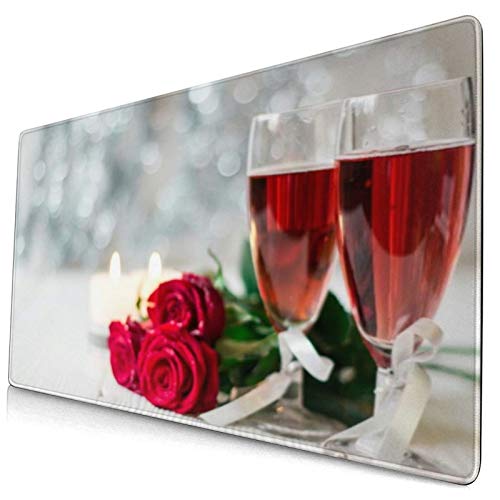 Gaming Mauspad 750x400x3mm Flasche Roter Tag Romantisches Stillleben Rosa Champagner Event Essen Trinken Valentinstag Wein Toast Office