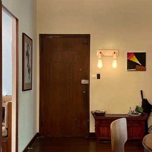 Apliques de pared de madera estilo vintage E27 con 2 focos regulables para techos de interior 4