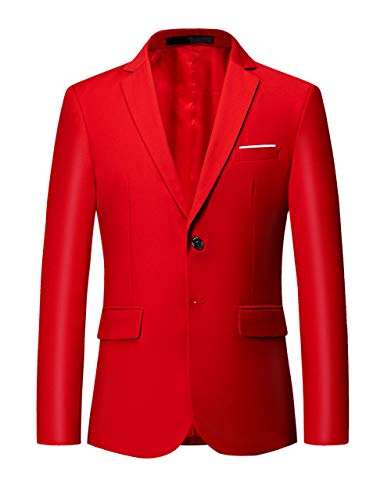 MOGU Mens Suit Jacket Slim Fit Single Breasted Two Button 10 Colors US 40 Asian 4XL Red