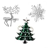Juego de 3 servilleteros de árbol de Navidad para uso en mesa de comedor durante vacaciones festivas y reuniones de temporada