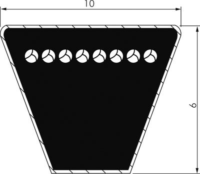 Cinghia trapezoidale DIN 2215, Z 10 x 6, Li=850
