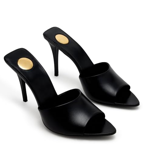 Stiletto High Heel Mules for Women Open Peep Pointed Toe Heeled Sandals Patent Leather Slip On Slingback Mule Dress Party Pumps