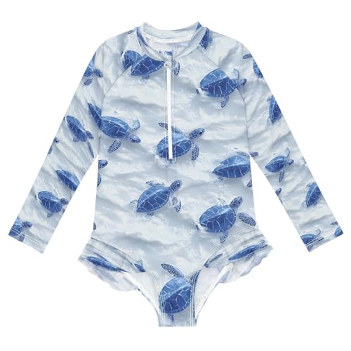 Turtle in Snow Girls Long Sleeve Swimsuits One Piece Zipper Bathing Suit UPF 50+ Rashguard Swimwear - Main Image