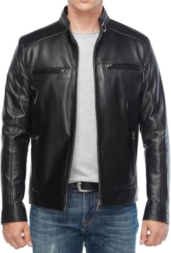 Men's Lambskin Leather Jacket Motorcycle - Men Black Genuine Leather Biker Jacket - Classic Black Leather Jacket2