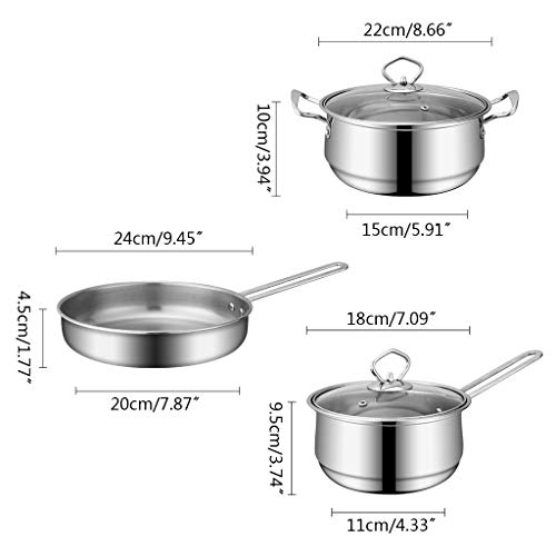 3pcs Stainless Steel Cookware Set Flat Bottom Frying Pan Soup Pot Milk Pot Kit - 1# – Image 3