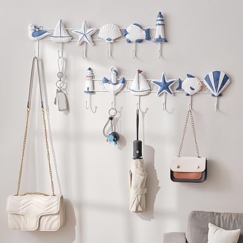 Gettimore Gancho de pared para abrigos, sombreros y bolsos, gancho de resina estilo madera con cinta sin daños, color azul