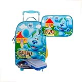 Mochila Infantil de Rodinhas 42cm com Lancheira Térmica Embutida e Estojo, Azul Claro