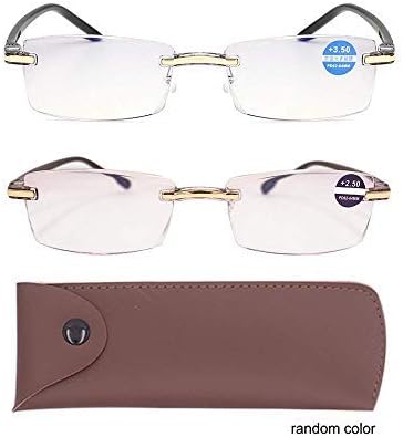 KoKoBin Blue Light Blocking Men - 2 Pair Computer Reading Glasses Rimless Readers Lightweight Anti Eyestrain, 3.50 Strength