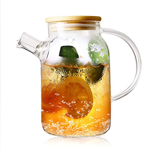 Tetera de cristal para preparar té suelto, infusiones, infusiones frías, jarra de agua de vidrio con tapa y boquilla filtrada, apta para estufa de nevera (1100 ml)