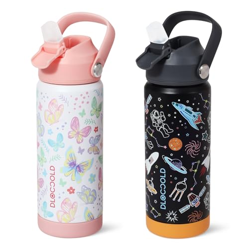 DLOCCOLD 18oz Insulated Water Bottle with Leak Proof Straw Lid, Double Wall Vacuum Stainless Steel Water Bottle with Silicone Boot, Reusable Tumbler for Travel