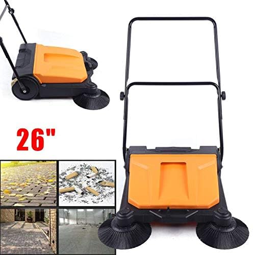 Balai de sol commercial, outil de nettoyage manuel avec grande poubelle pour espaces extérieurs, garages et allées