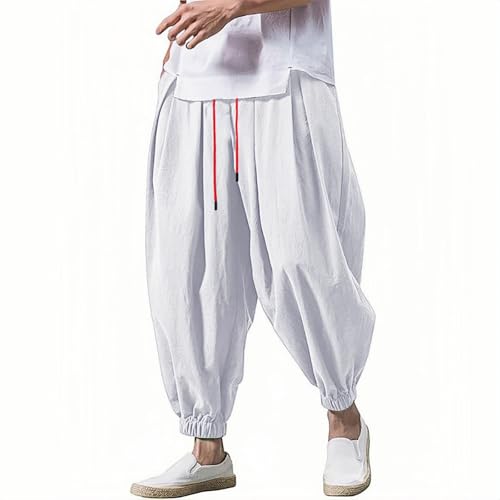 Cotton Linen Pants for Mens Casual Drawstring Thin Harem Pants Loose Bloomers Long Hippie Dance Trousers with Pocket2