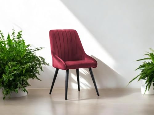 Image of Finch Fox Morris Velvet Dining Chair for Living Room, Bedroom, Home Office with Black Metal Legs in Maroon Color